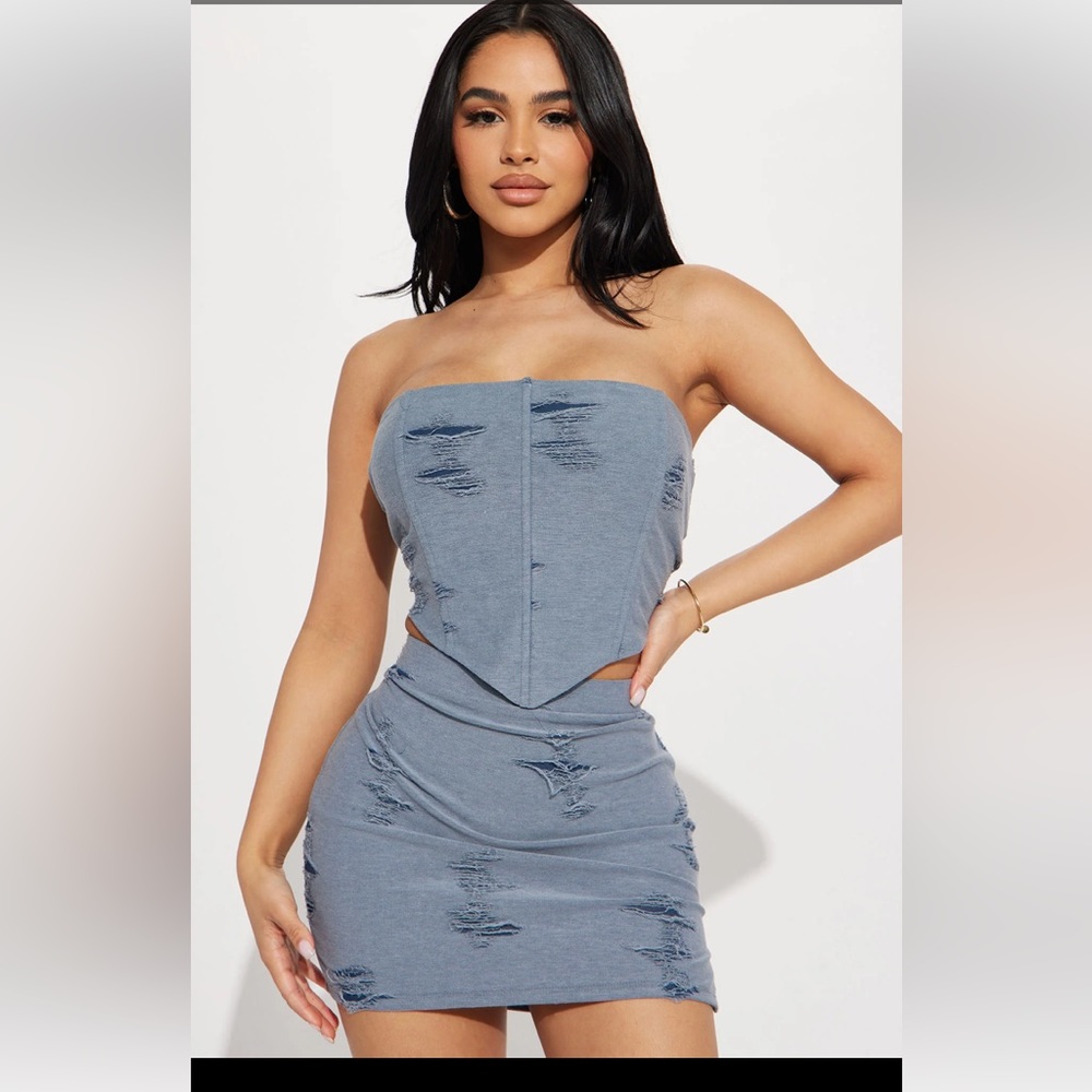 Fashion nova Diana Distressed Mini Skirt Set - medium